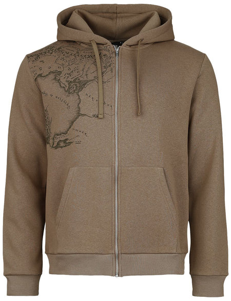 Sweat-shirt zippé à capuche  de Le Seigneur Des Anneaux - Carte Rohan Gondor - S à 3XL - pour Homme - marron clair - Le Seigneur Des Anneaux
