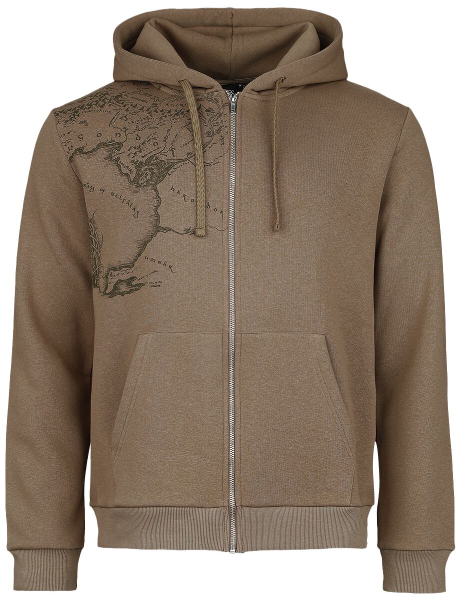 Sweat-shirt zippé à capuche  de Le Seigneur Des Anneaux - Carte Rohan Gondor - S à 3XL - pour Homme - marron clair - Le Seigneur Des Anneaux