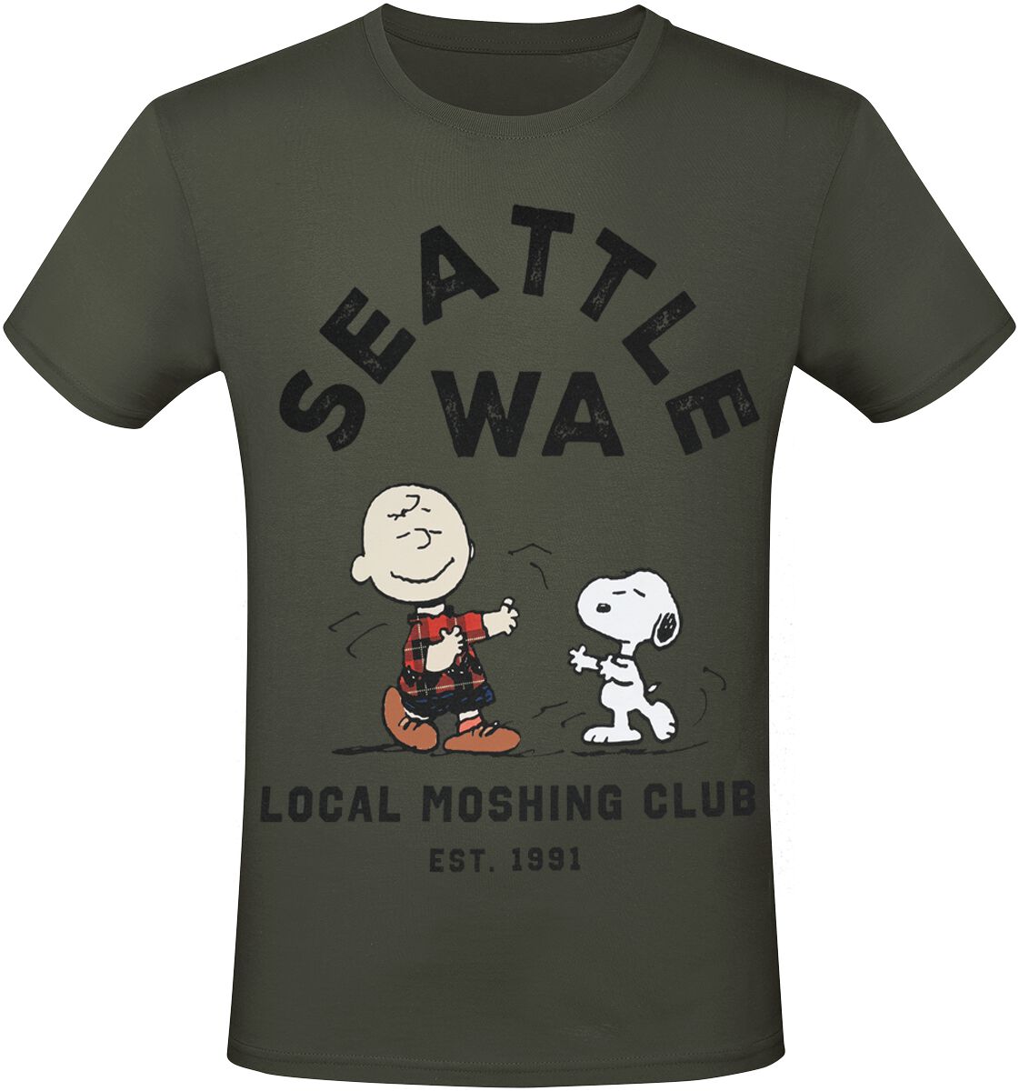 T-Shirt Manches courtes  de Snoopy - SEATTLE WA - Local Moshing Club - S à XXL - pour Homme - kaki - Snoopy