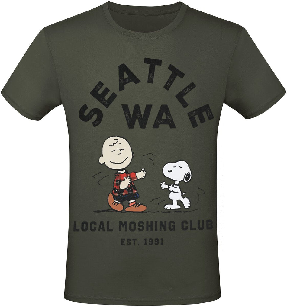 T-Shirt Manches courtes  de Snoopy - SEATTLE WA - Local Moshing Club - S à XXL - pour Homme - kaki - Snoopy
