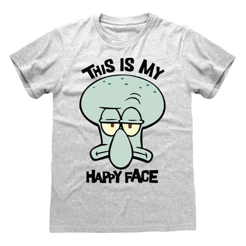 T-Shirt Manches courtes  de Bob L'Éponge - My Happy Face - M à XXL - pour Homme - gris clair chiné - Bob L'Éponge