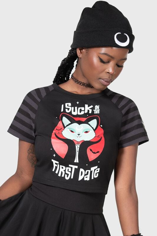 T-Shirt Manches courtes Gothic de THE VAMPURR by KILLSTAR - Purrrfect Pairing Shrunk Tee - XS à S - pour Femme - noir/gris - THE VAMPURR by KILLSTAR