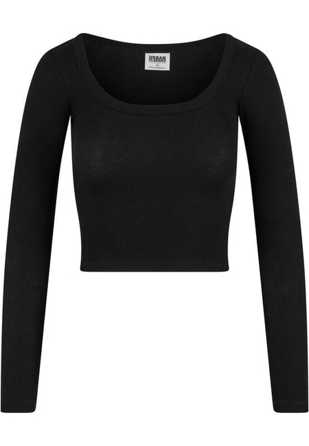 T-shirt manches longues  de Urban Classics - Haut Côtelé En jersey Biologique - XS à 4XL - pour Femme - noir - Urban Classics