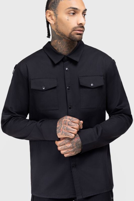 Veste en Jean Gothic de KIHILIST by KILLSTAR - Crescent Dread Shacket - M à L - pour Homme - noir - KIHILIST by KILLSTAR