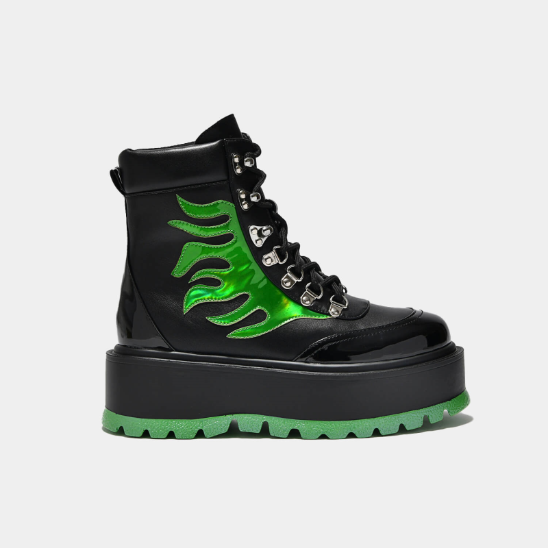 Bottes lacées Gothic de KOI - CHA CHA CHA Hologram Flame Boots - EU36 à EU38 - pour Unisexe - noir/vert - KOI - View 2