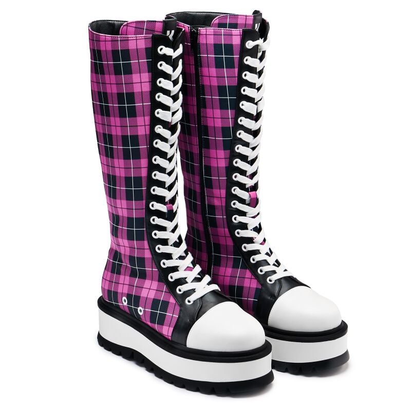 Bottes lacées Gothic de KOI - Salvius Safety Pin Military Lace Up Boots - EU36 à EU41 - pour Femme - noir/rose - KOI