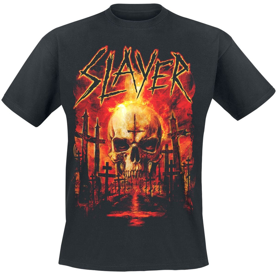 T-Shirt Manches courtes  de Slayer - Flaming Skull Graveyard - S à M - pour Homme - noir - Slayer