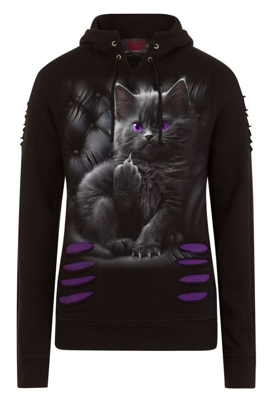 Sweat-shirt à capuche  de Spiral - Cattitude - S à XL - pour Femme - noir/lilas - Spiral