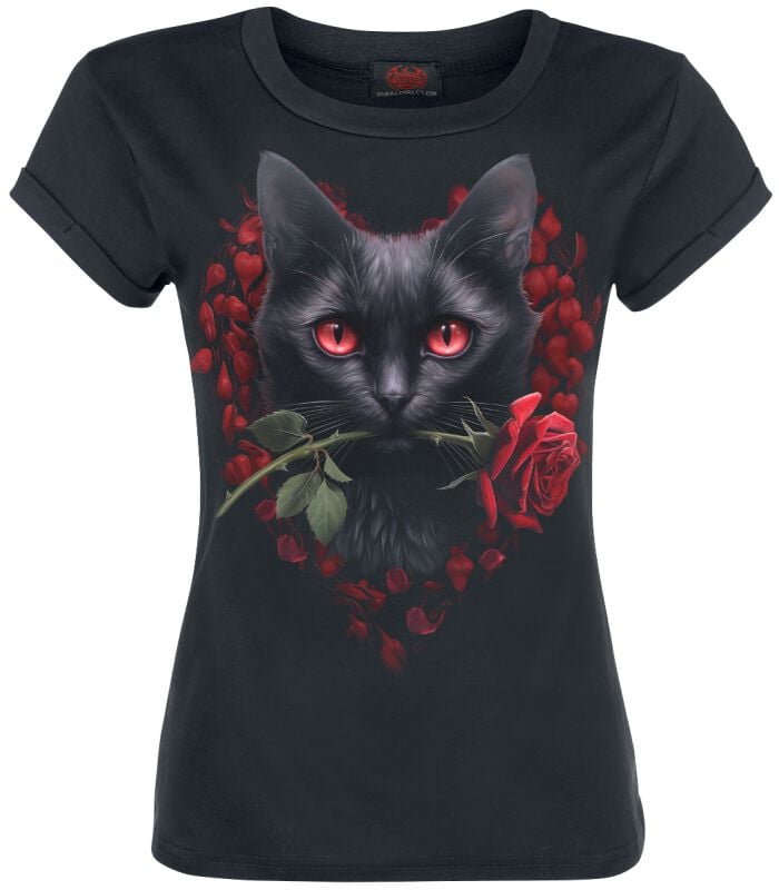 T-Shirt Manches courtes Gothic de Spiral - Cat's Love - S à XXL - pour Femme - noir - Spiral