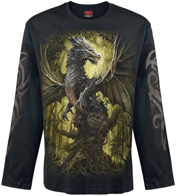 T-shirt manches longues  de Spiral - Oak Dragon - M à XXL - pour Homme - noir - Spiral