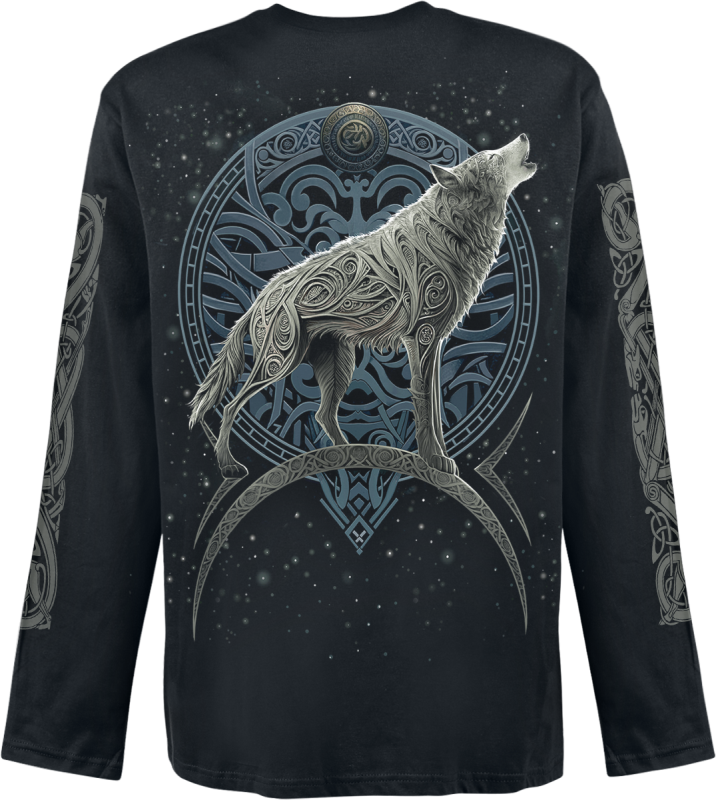 T-shirt manches longues  de Spiral - Loup Celtique - M à L - pour Homme - noir - Spiral - View 2