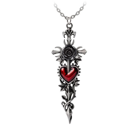Collier Gothic de Alchemy Gothic - Cross of the Dark Kiss - pour Unisexe - argent/rouge - Alchemy Gothic