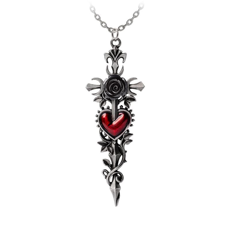 Collier Gothic de Alchemy Gothic - Cross of the Dark Kiss - pour Unisexe - argent/rouge - Alchemy Gothic