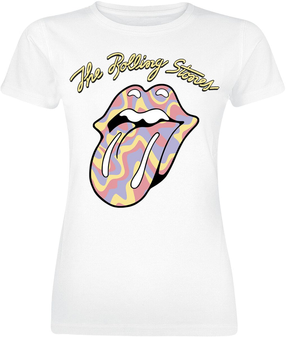 T-Shirt Manches courtes  de The Rolling Stones - Funky Stripe Tongue - M à XXL - pour Femme - blanc - The Rolling Stones