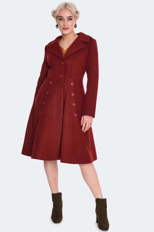 Manteaux Rockabilly de Voodoo Vixen - Heart Button Flare Coat - XS à L - pour Femme - rouge - Voodoo Vixen