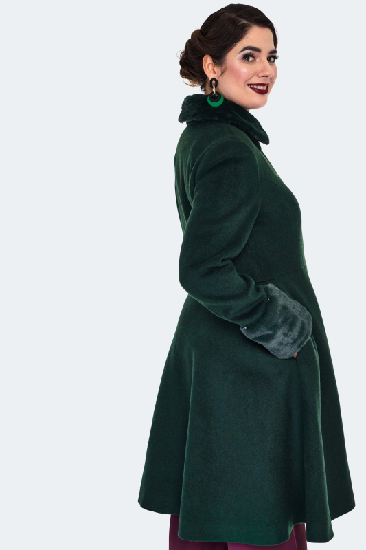 Manteaux Rockabilly de Voodoo Vixen - Faux Fur Trim Flare Coat - XS à L - pour Femme - vert - Voodoo Vixen - View 2