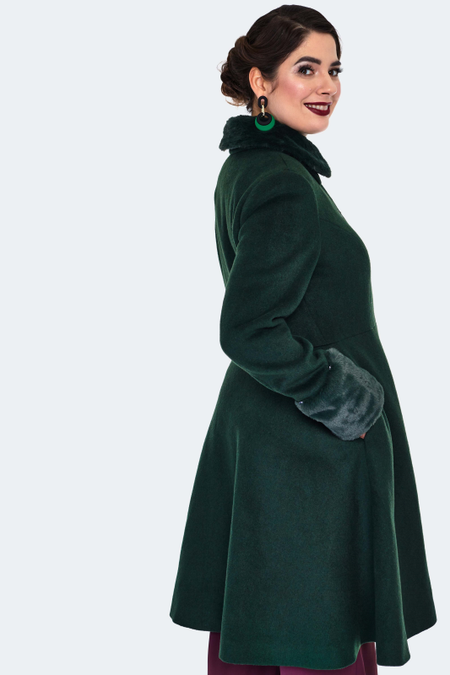 Manteaux Rockabilly de Voodoo Vixen - Faux Fur Trim Flare Coat - XS à L - pour Femme - vert - Voodoo Vixen - View 2