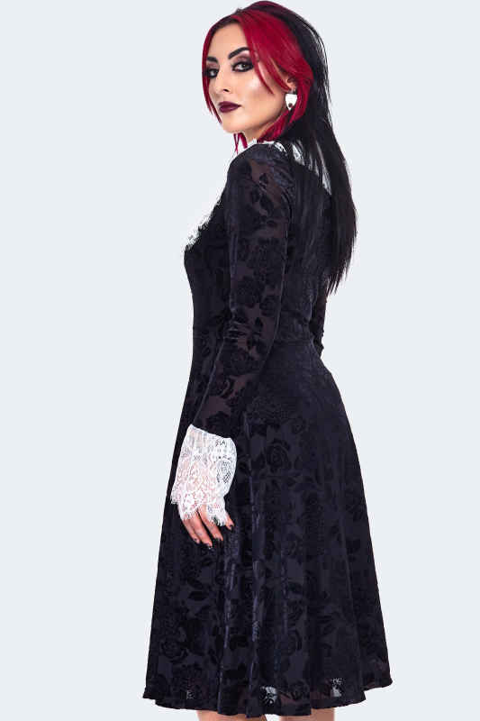 Robe mi-longue Gothic de Jawbreaker - Velvet Lace Collar Dress - XS à S - pour Femme - noir/blanc - Jawbreaker - View 2