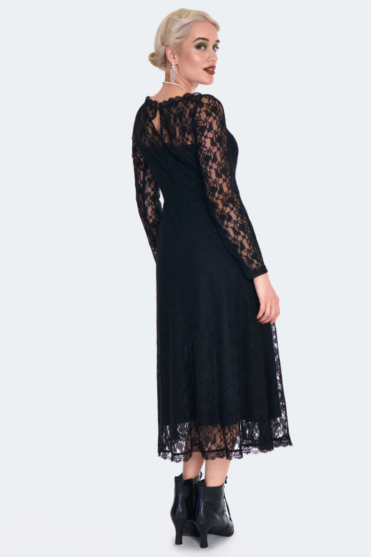 Robe mi-longue Gothic de Voodoo Vixen - Vintage Style Lace Midi Dress - XS à M - pour Femme - noir - Voodoo Vixen - View 2