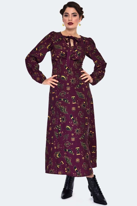 Robe longue Gothic de Voodoo Vixen - Mystical Print Midi Dress - XS à L - pour Femme - multicolore - Voodoo Vixen