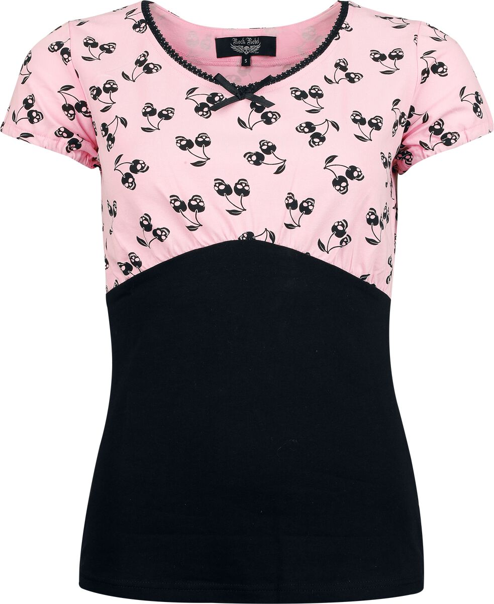 T-Shirt Manches courtes Rockabilly de Rock Rebel by EMP - T-Shirt Avec Crâne Imprimé - S à XXL - pour Femme - noir/rose - Rock Rebel by EMP