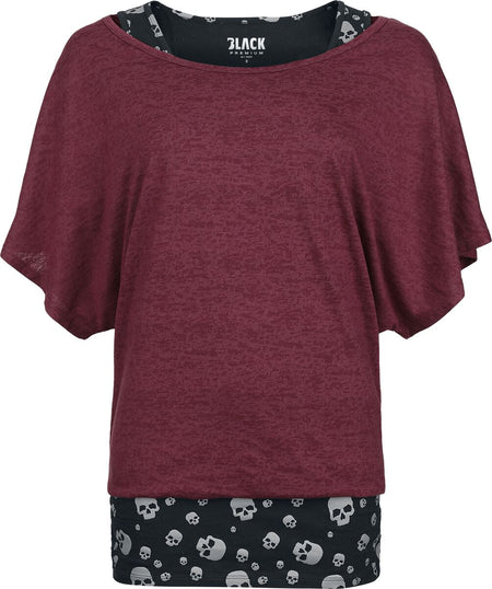 T-Shirt Manches courtes  de Black Premium by EMP - T-Shirt & Débardeur - Lot de 2 - S à XXL - pour Femme - noir/bordeaux - Black Premium by EMP