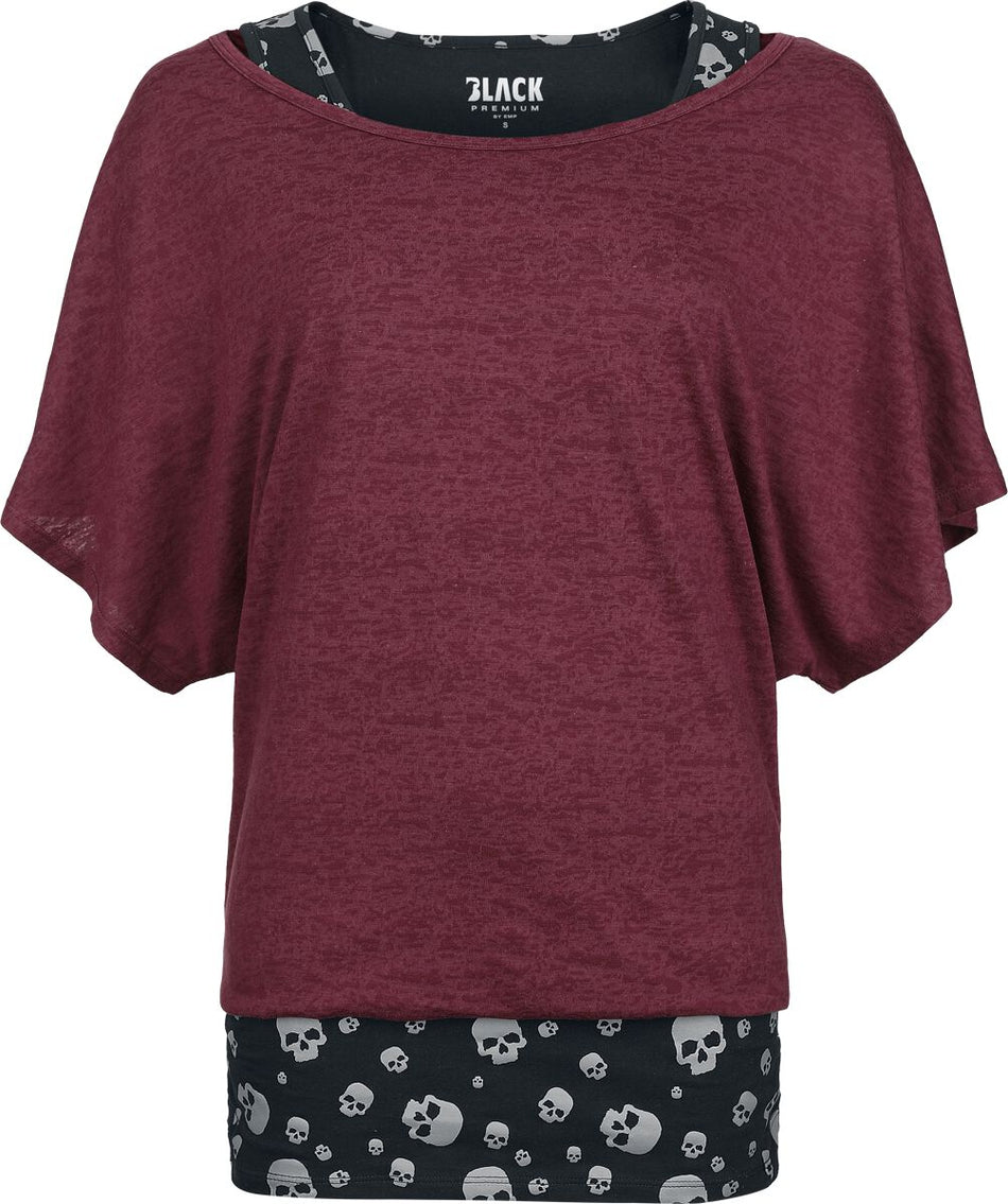 T-Shirt Manches courtes  de Black Premium by EMP - T-Shirt & Débardeur - Lot de 2 - S à XXL - pour Femme - noir/bordeaux - Black Premium by EMP