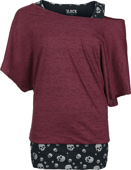 T-Shirt Manches courtes  de Black Premium by EMP - T-Shirt & Débardeur - Lot de 2 - S à XXL - pour Femme - noir/bordeaux - Black Premium by EMP - View 2