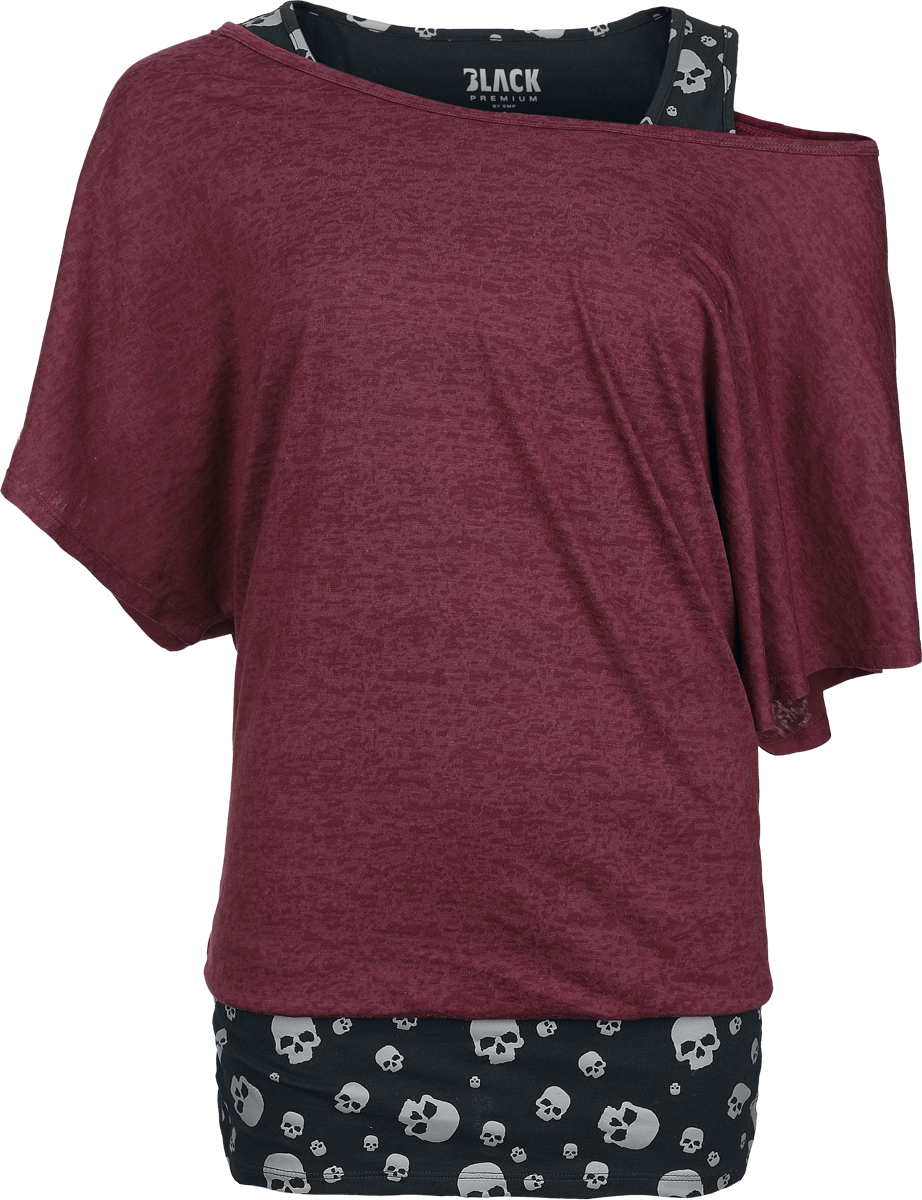 T-Shirt Manches courtes  de Black Premium by EMP - T-Shirt & Débardeur - Lot de 2 - S à XXL - pour Femme - noir/bordeaux - Black Premium by EMP - View 2
