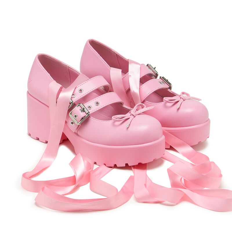 Talons hauts Rockabilly de KOI - Miyako Lace Up Ballet Shoes - EU37 - pour Femme - rose - KOI