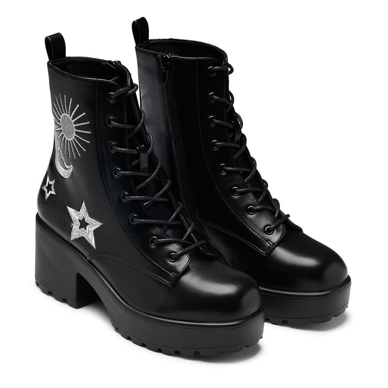 Bottes Gothic de KOI - Astro Silver Star & Moon Chunky Boots - EU36 à EU37 - pour Femme - noir - KOI