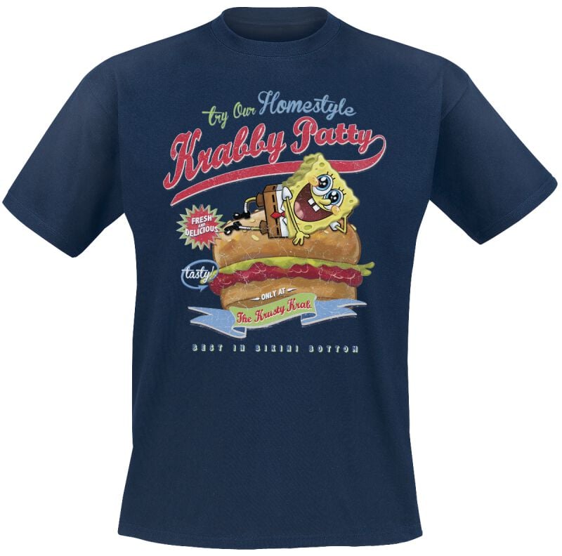 T-Shirt Manches courtes  de Bob L'Éponge - Homestyle Krabby Patty - S à XXL - pour Homme - marine - Bob L'Éponge