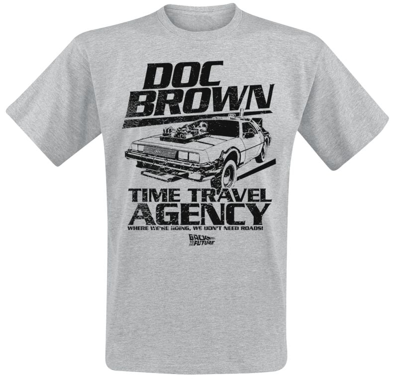 T-Shirt Manches courtes  de Retour Vers Le Futur - Doc Brown Time Travel Agency - S à XXL - pour Homme - gris chiné - Retour Vers Le Futur