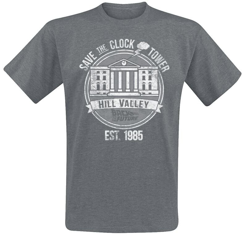 T-Shirt Manches courtes  de Retour Vers Le Futur - Save The Clock Tower - S à XXL - pour Homme - gris foncé - Retour Vers Le Futur