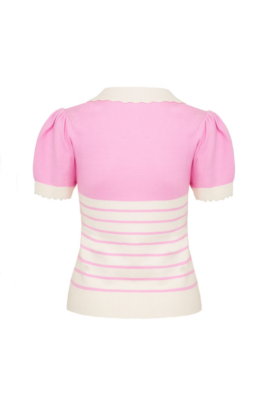T-Shirt Manches courtes Rockabilly de Hell Bunny - Jennie Top - M - pour Femme - blanc/rose - hell bunny - View 2