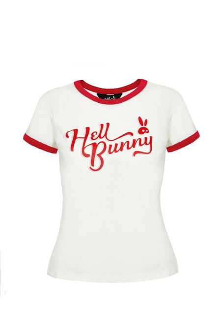 T-Shirt Manches courtes Rockabilly de Hell Bunny - Lucy - T-Shirt - XS à XXL - pour Femme - blanc/rouge - hell bunny