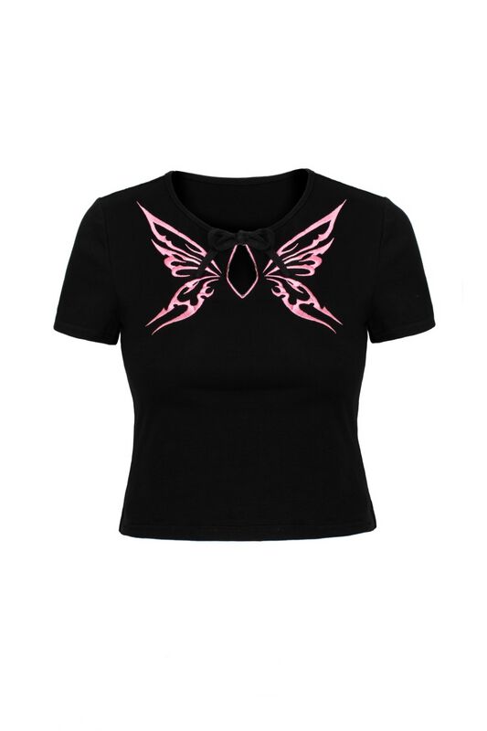 T-Shirt Manches courtes Rockabilly de Hell Bunny - Kocho Top - M à L - pour Femme - noir - hell bunny