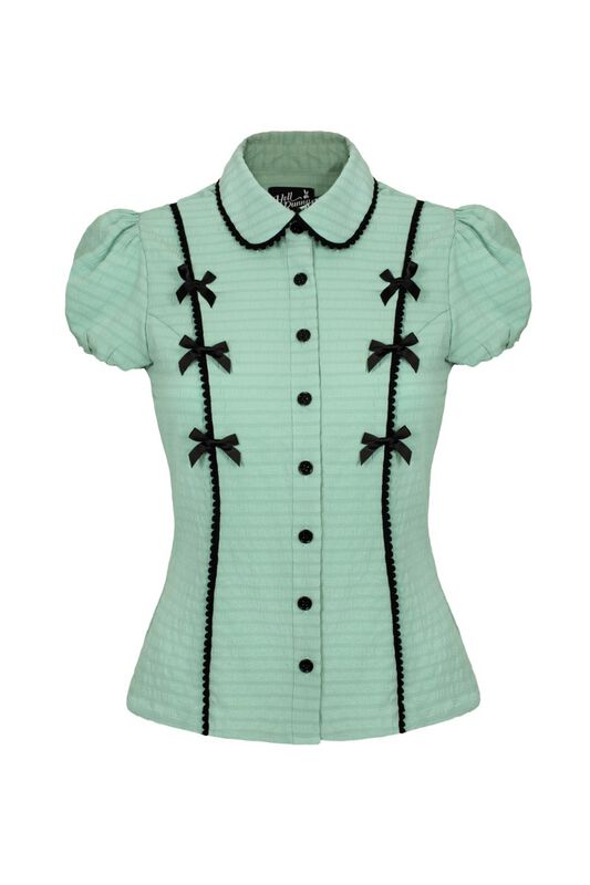 Chemisier Rockabilly de Hell Bunny - Casey Blouse - XS à XL - pour Femme - vert/noir - hell bunny