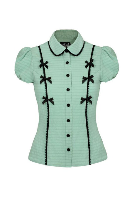 Chemisier Rockabilly de Hell Bunny - Casey Blouse - XS à XL - pour Femme - vert/noir - hell bunny