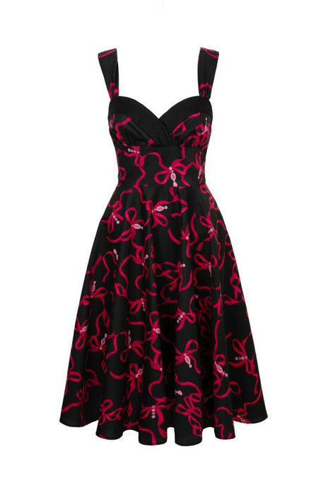 Robe mi-longue Rockabilly de Hell Bunny - Bownita Dress - XS à M - pour Femme - noir/rose - hell bunny