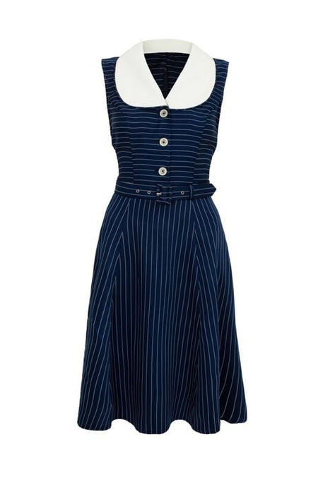 Robe mi-longue Rockabilly de Hell Bunny - Costello - Robe - M à 4XL - pour Femme - bleu/blanc - hell bunny