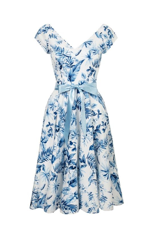 Robe mi-longue Rockabilly de Hell Bunny - Amazilia Dress - XS à XXL - pour Femme - bleu/blanc - hell bunny