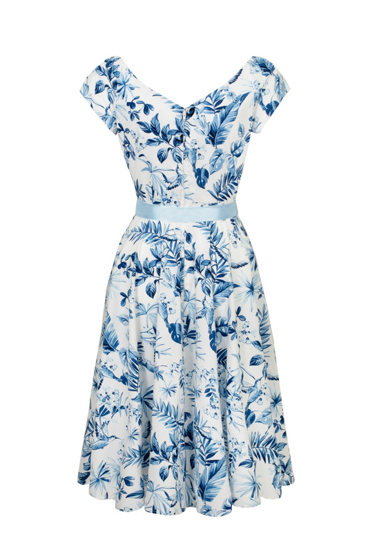 Robe mi-longue Rockabilly de Hell Bunny - Amazilia Dress - XS à XXL - pour Femme - bleu/blanc - hell bunny - View 2