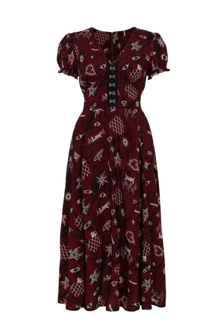 Robe longue  de Hell Bunny - Doomed Dress - XS à 4XL - pour Femme - rouge/noir/blanc - hell bunny