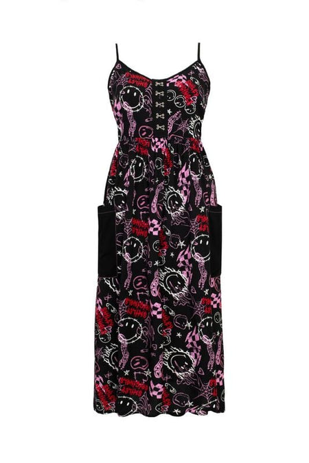 Robe longue  de Hell Bunny - Hell Bunny x Smiley Originals Riot Dress - XS à L - pour Femme - multicolore - hell bunny