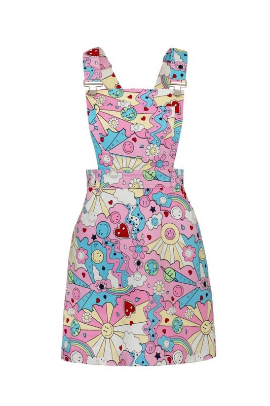 Robe courte  de Hell Bunny - Hell Bunny x Smiley Originals Loulou Pinafore Dress - XS à L - pour Femme - multicolore - hell bunny