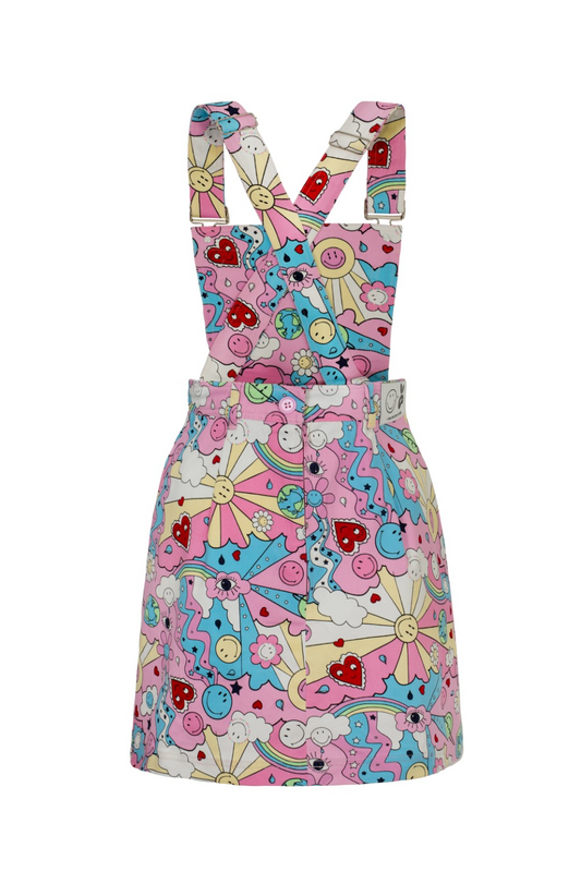 Robe courte  de Hell Bunny - Hell Bunny x Smiley Originals Loulou Pinafore Dress - XS à L - pour Femme - multicolore - hell bunny - View 2