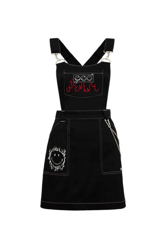 Robe courte  de Hell Bunny - Hell Bunny x Smiley Originals Dylan Pinafore Dress - L - pour Femme - noir - hell bunny