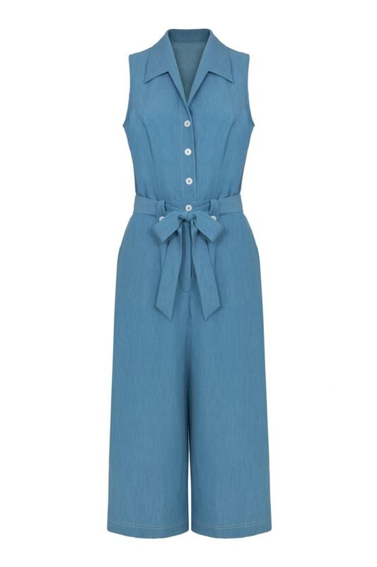 Salopette Rockabilly de Hell Bunny - Rylee Jumpsuit - XS à 3XL - pour Femme - bleu/blanc - hell bunny
