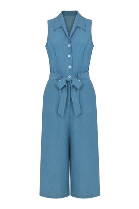 Salopette Rockabilly de Hell Bunny - Rylee Jumpsuit - XS à 3XL - pour Femme - bleu/blanc - hell bunny